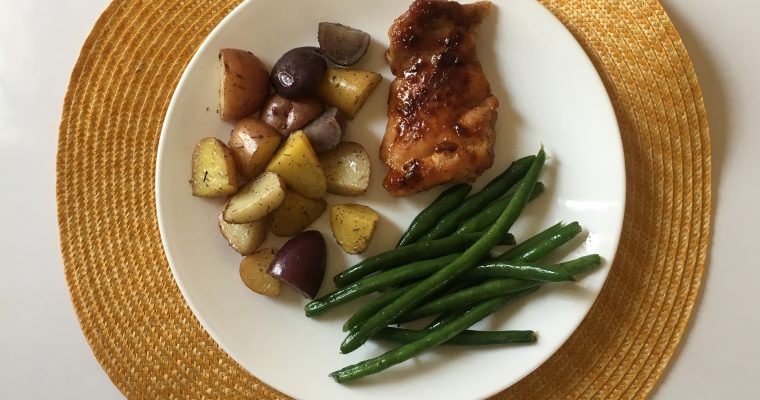 Sweet & Spicy Chicken Thighs with Green Beans and Roasted Potatoes