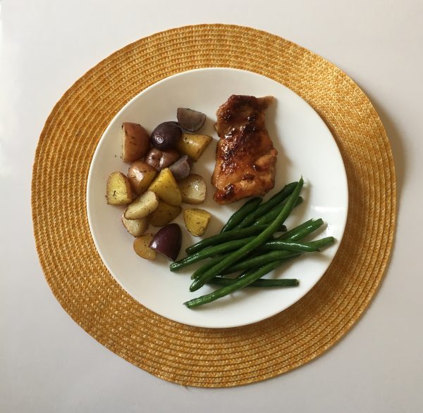 Sweet & Spicy Chicken Thighs with Green Beans and Roasted Potatoes
